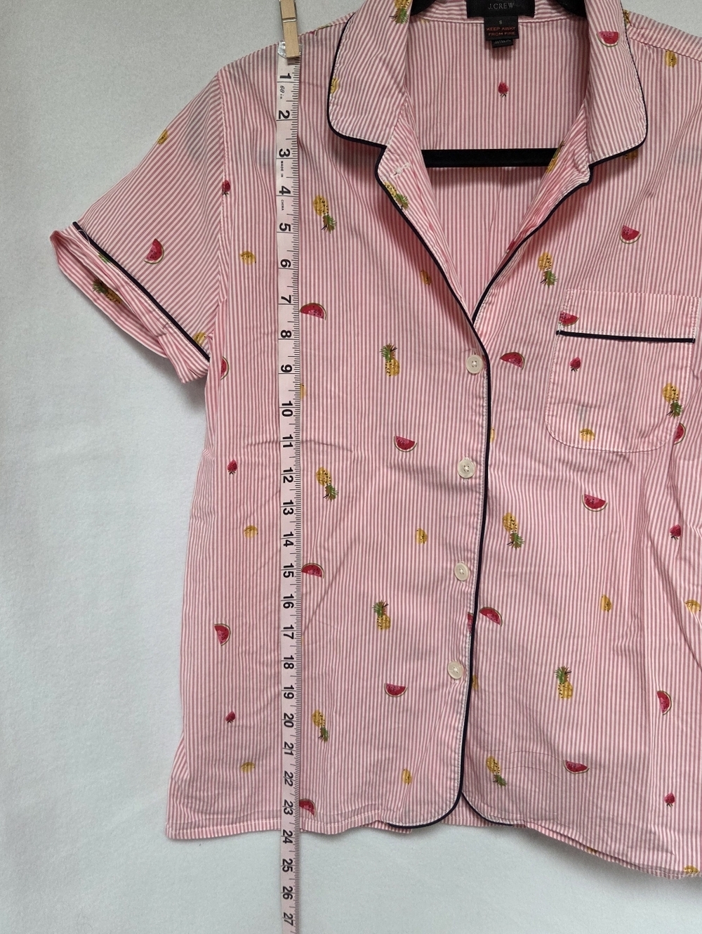 J. Crew Pink and White Striped Pajama Shirt Size Small Tropical Fruit Print - Picture 6 of 9